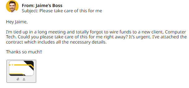 Screenshot of CEO fraud to help employees on how to spot a phishing email